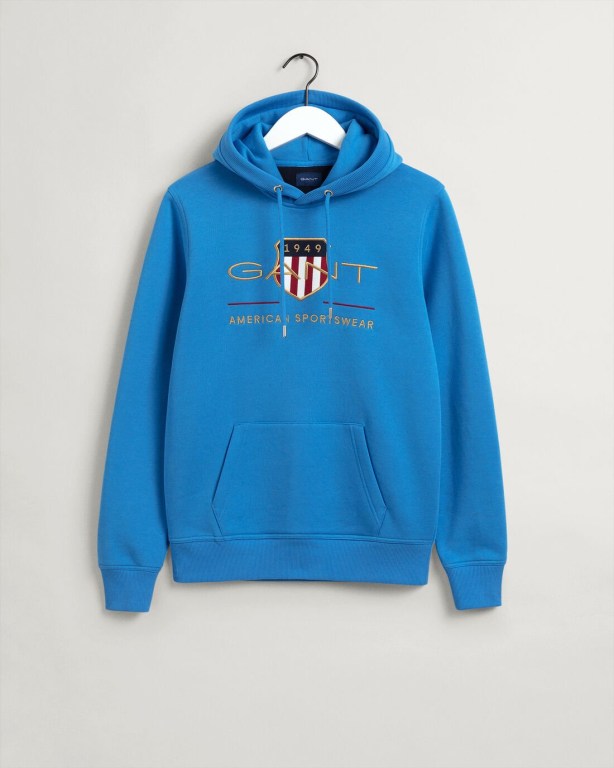 Gant Archive Shield Men's Hoodies Blue | S0wrgL3M4mi