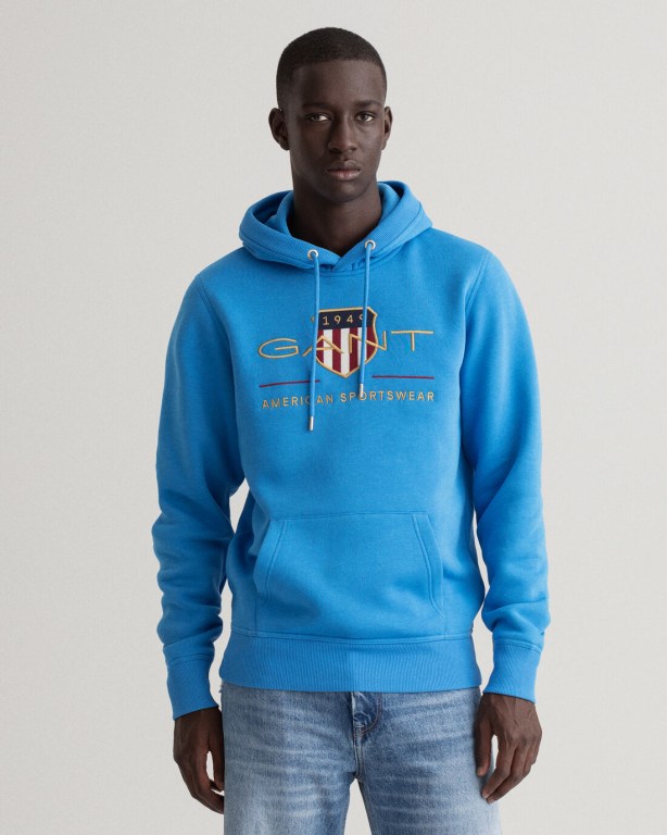 Gant Archive Shield Men\'s Hoodies Blue | S0wrgL3M4mi