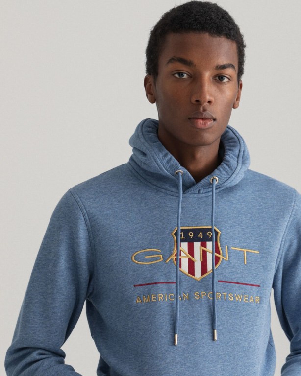 Gant Archive Shield Men's Hoodies Blue | SEStJRY10H2