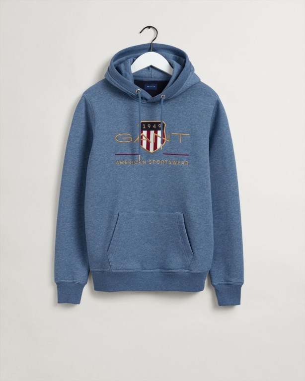 Gant Archive Shield Men's Hoodies Blue | SEStJRY10H2