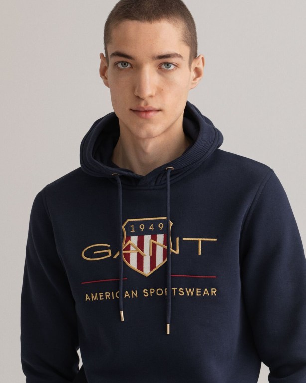 Gant Archive Shield Men's Hoodies Blue | obau3JYrFpm