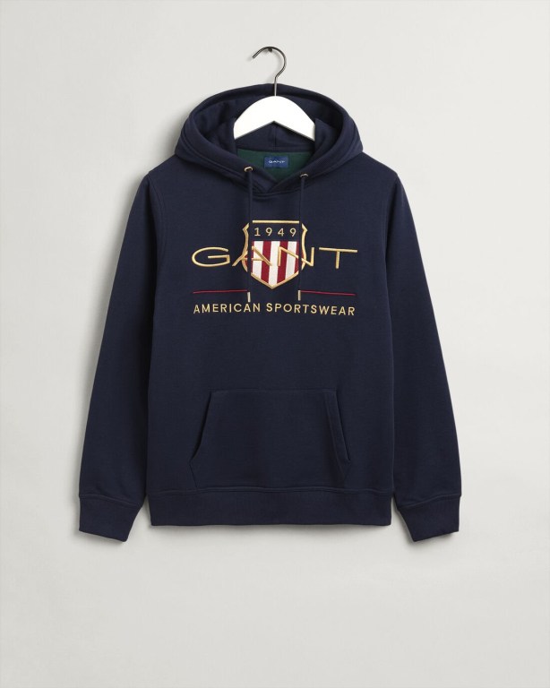 Gant Archive Shield Men's Hoodies Blue | obau3JYrFpm