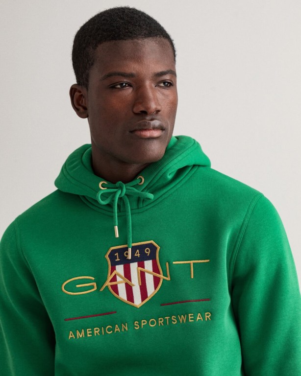 Gant Archive Shield Men's Hoodies Green | heqWKmLKRek