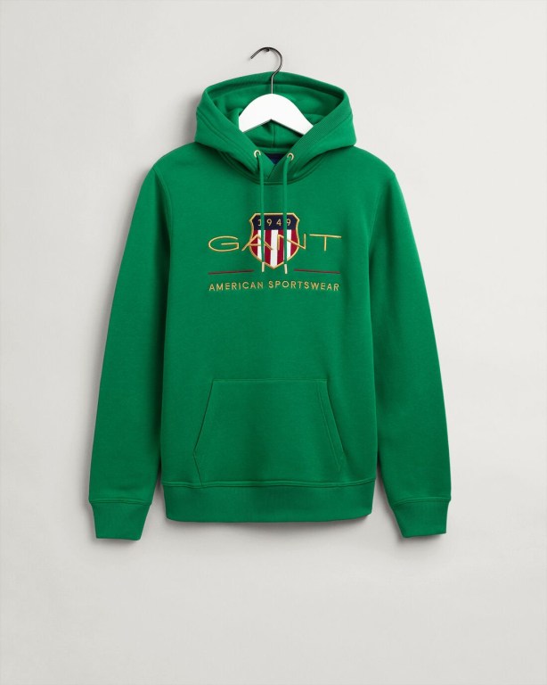 Gant Archive Shield Men's Hoodies Green | heqWKmLKRek