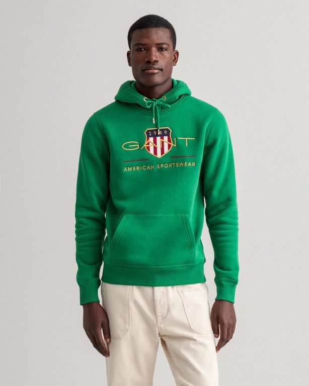 Gant Archive Shield Men\'s Hoodies Green | heqWKmLKRek