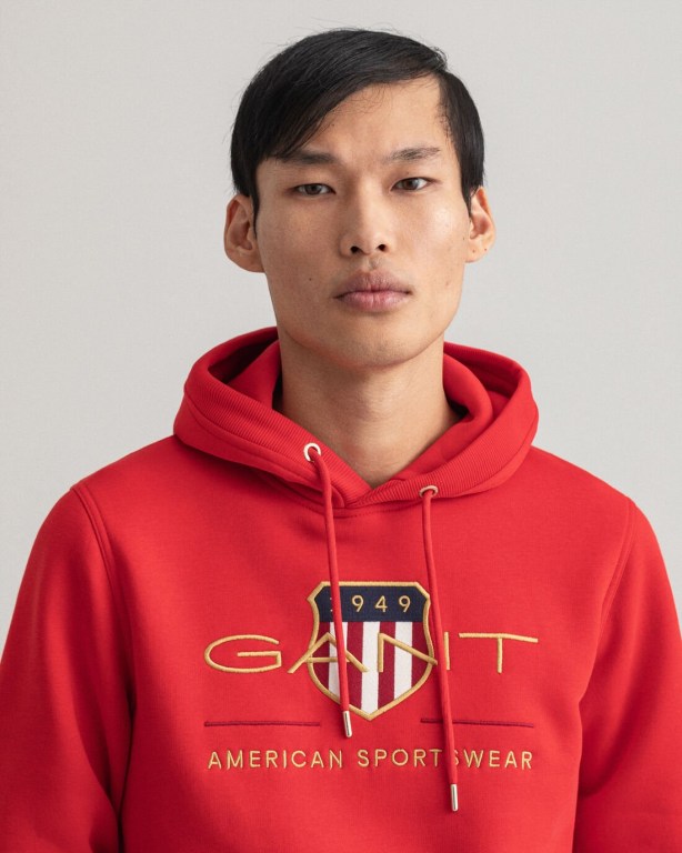 Gant Archive Shield Men's Hoodies Light Red | bXuXaIsualC