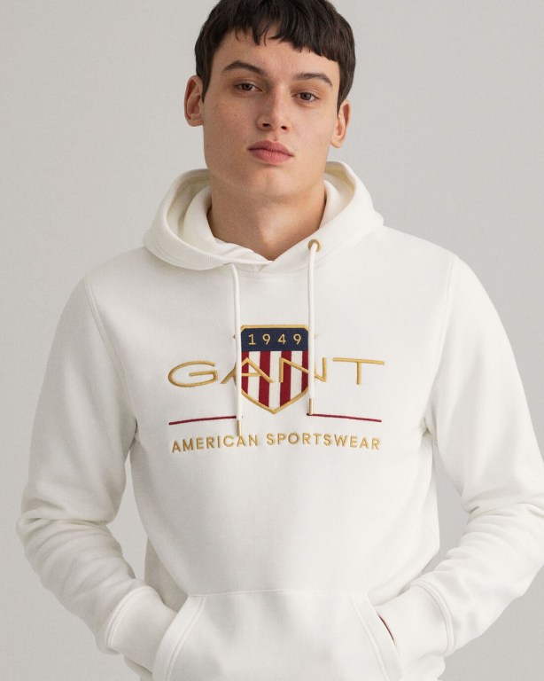 Gant Archive Shield Men's Hoodies White | FiqX3Fp5G2N