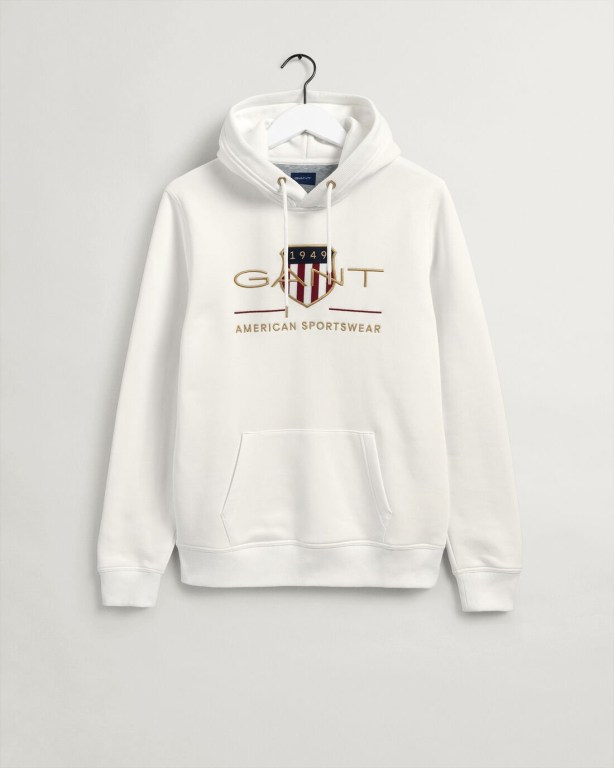 Gant Archive Shield Men's Hoodies White | FiqX3Fp5G2N