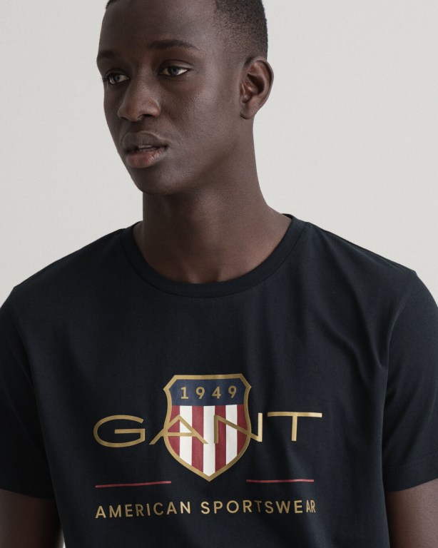 Gant Archive Shield Men's T-shirts Black | tCbDRZUwVbH