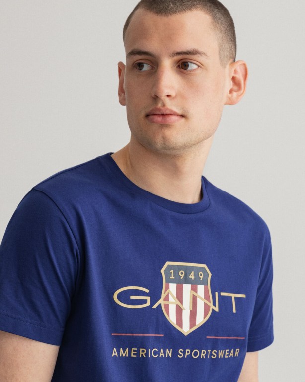 Gant Archive Shield Men's T-shirts Blue | ABLHJDAJMjj