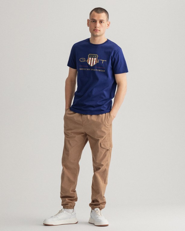 Gant Archive Shield Men's T-shirts Blue | ABLHJDAJMjj