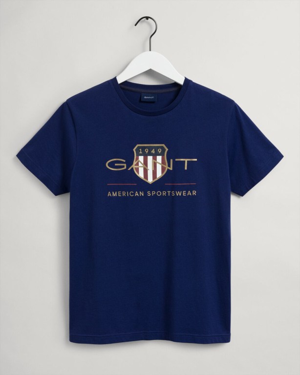 Gant Archive Shield Men's T-shirts Blue | ABLHJDAJMjj