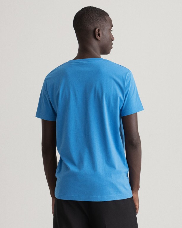 Gant Archive Shield Men's T-shirts Blue | rUBaNlQOMP5