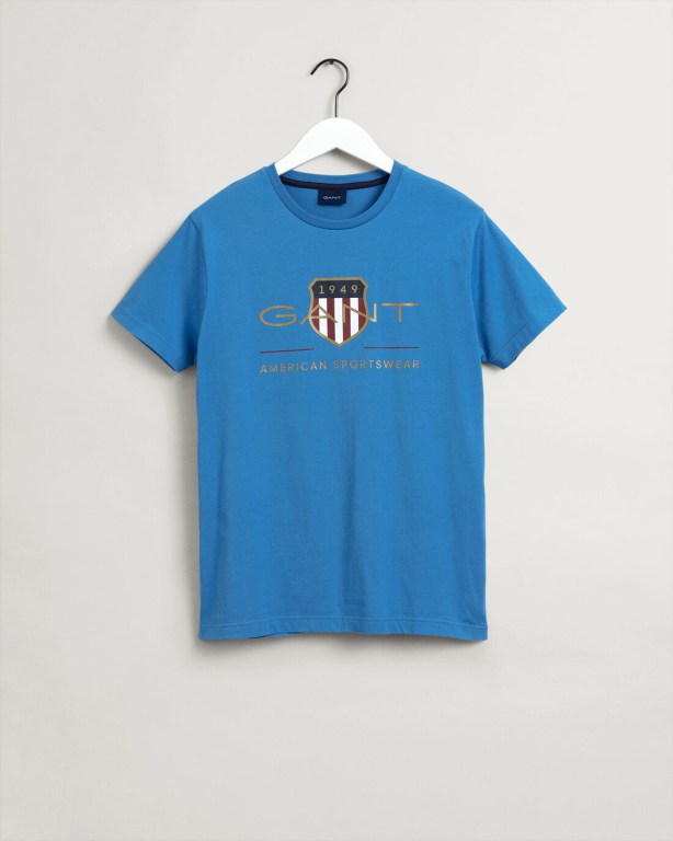 Gant Archive Shield Men's T-shirts Blue | rUBaNlQOMP5