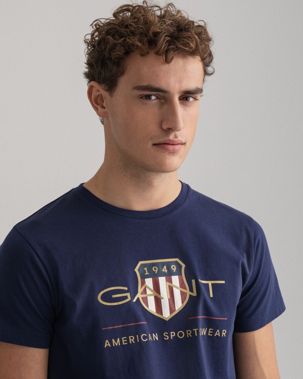 Gant Archive Shield Men's T-shirts Blue | teCJW312L7X