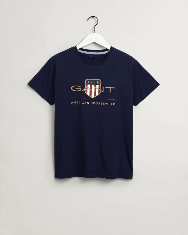 Gant Archive Shield Men's T-shirts Blue | teCJW312L7X