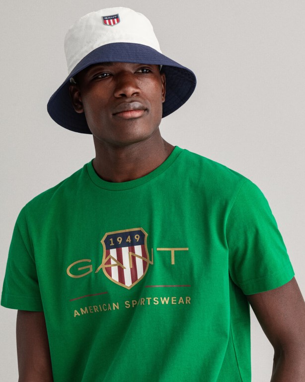 Gant Archive Shield Men's T-shirts Green | Gyc3gR3q1i0