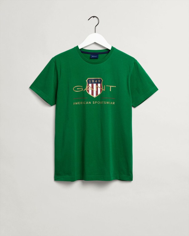 Gant Archive Shield Men's T-shirts Green | Gyc3gR3q1i0