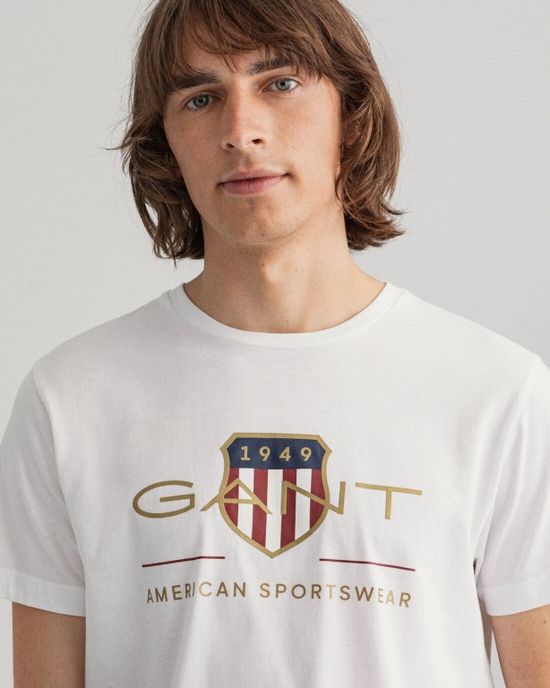 Gant Archive Shield Men's T-shirts White | wwtOCWVJLjT