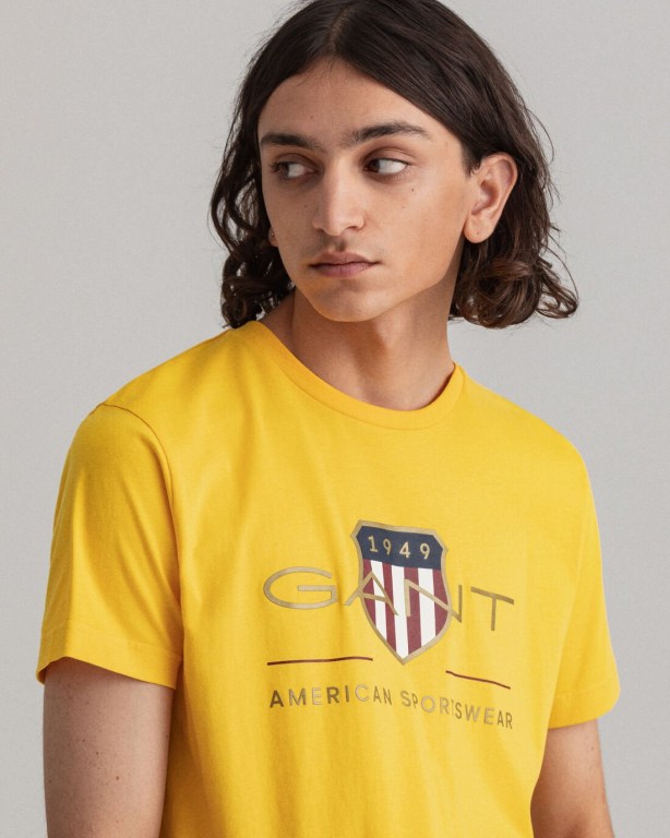 Gant Archive Shield Men's T-shirts Yellow | keHTb5ZPLeQ