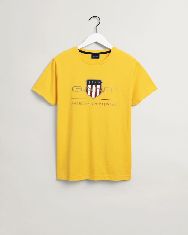 Gant Archive Shield Men's T-shirts Yellow | keHTb5ZPLeQ