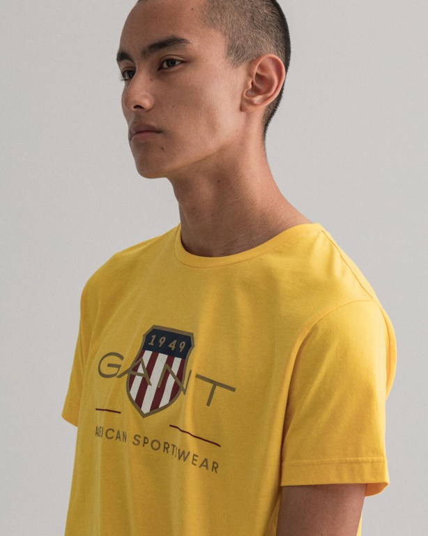 Gant Archive Shield Men's T-shirts Yellow | keHTb5ZPLeQ