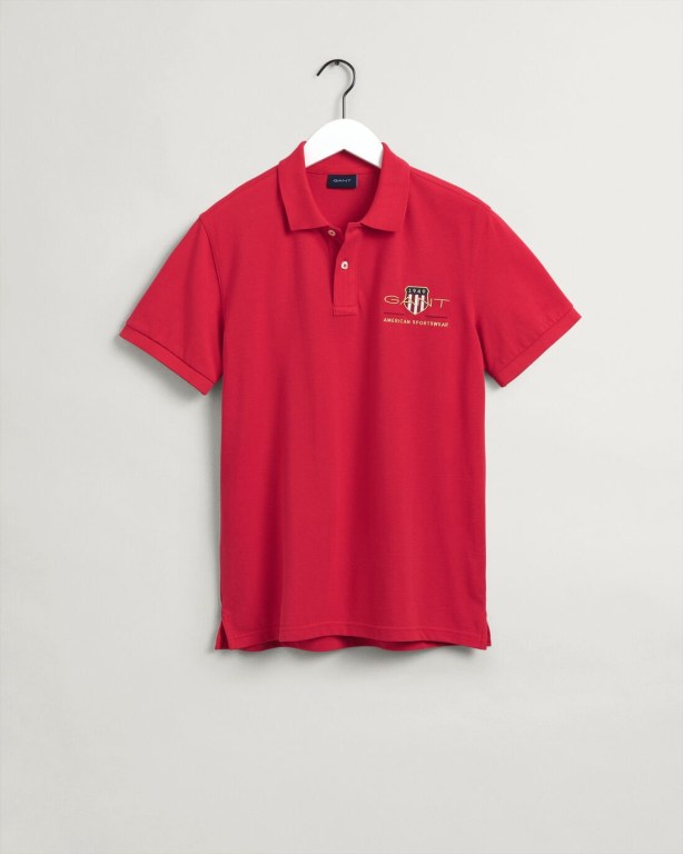 Gant Archive Shield Piqué Men's Polo Shirts Light Red | 515MxFoy7fo