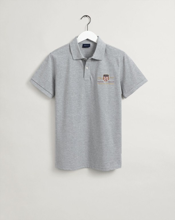 Gant Archive Shield Piqué Men's Polo Shirts Grey | JNckxzpKX2U