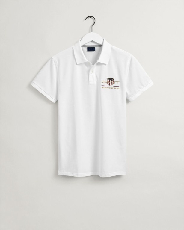 Gant Archive Shield Piqué Men's Polo Shirts White | M6xazzlzASY