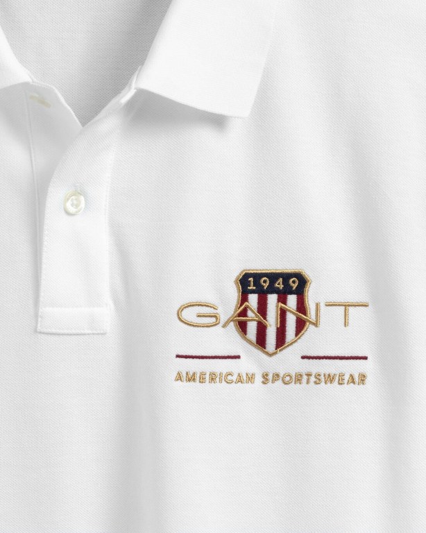 Gant Archive Shield Piqué Men's Polo Shirts White | M6xazzlzASY