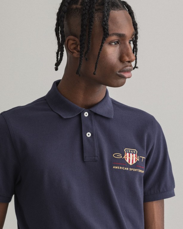 Gant Archive Shield Piqué Men's Polo Shirts Blue | dMkdbhfJgMw