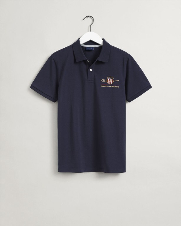 Gant Archive Shield Piqué Men's Polo Shirts Blue | dMkdbhfJgMw