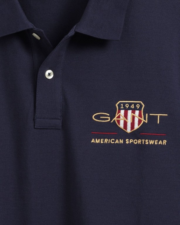 Gant Archive Shield Piqué Men's Polo Shirts Blue | dMkdbhfJgMw