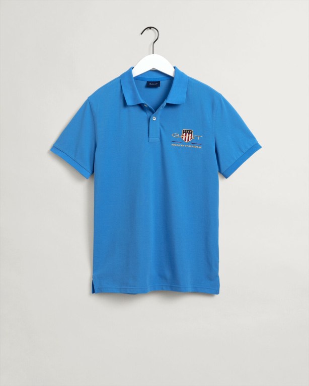 Gant Archive Shield Piqué Men's Polo Shirts Blue | urHnue3eA0o