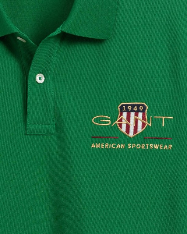 Gant Archive Shield Piqué Men's Polo Shirts Green | wlxjSyS3gEI