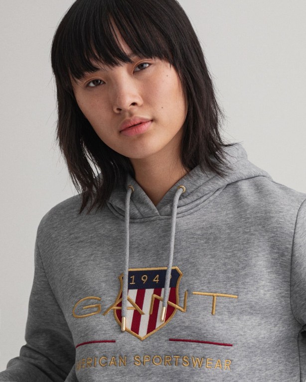 Gant Archive Shield Women's Hoodies Grey | Q5TwBuVRU6f