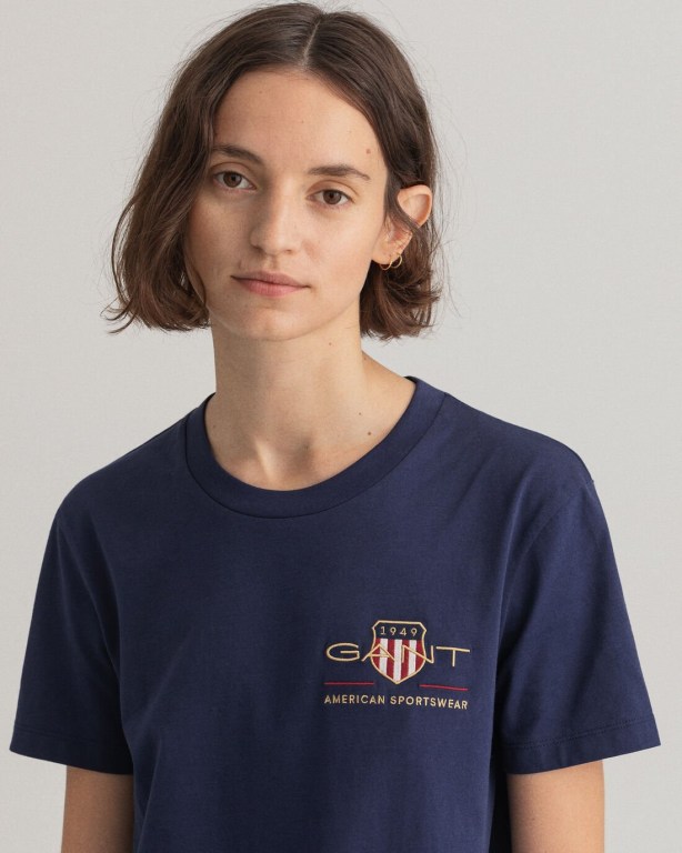 Gant Archive Shield Women's T-shirts Blue | vnU4uOAquqW