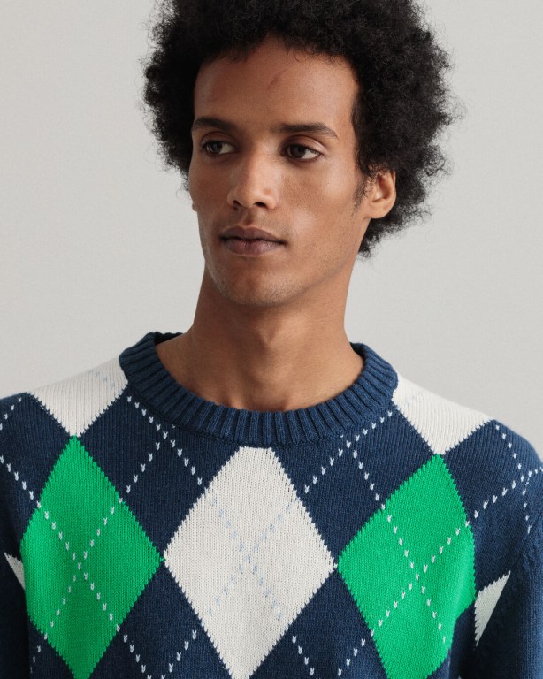 Gant Argyle Crew Neck Men's Crewneck Jumpers Blue | YvQaVEZGcTK