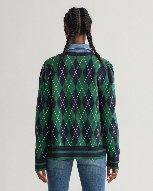 Gant Argyle Women's Cardigans Blue | AeUhBnMW1hD