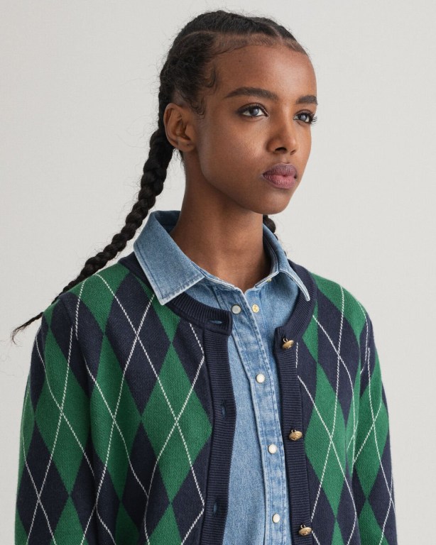 Gant Argyle Women's Cardigans Blue | AeUhBnMW1hD