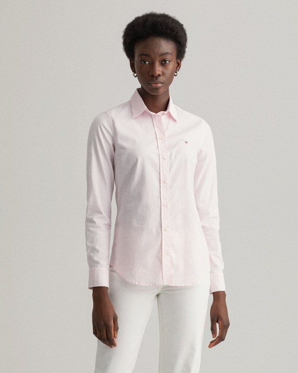 Gant Banker Stripe Stretch Oxford Women\'s Shirts Light Pink | m2zzgmpVFIF