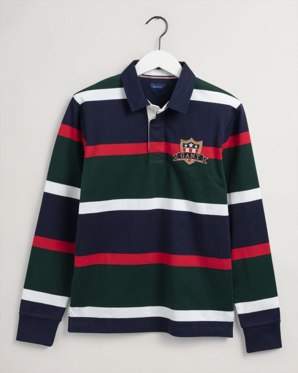 Gant Banner Shield Heavy Men's Rugby Shirts Brown Green | 3HU5F9mnhUg