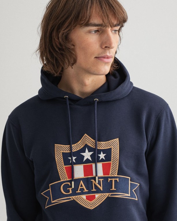 Gant Banner Shield Men's Hoodies Blue | jws0Q0zEZR8