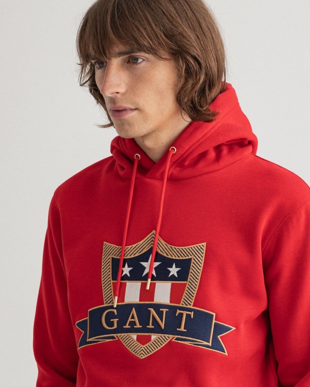 Gant Banner Shield Men's Hoodies Red | KKDpnymqXZz