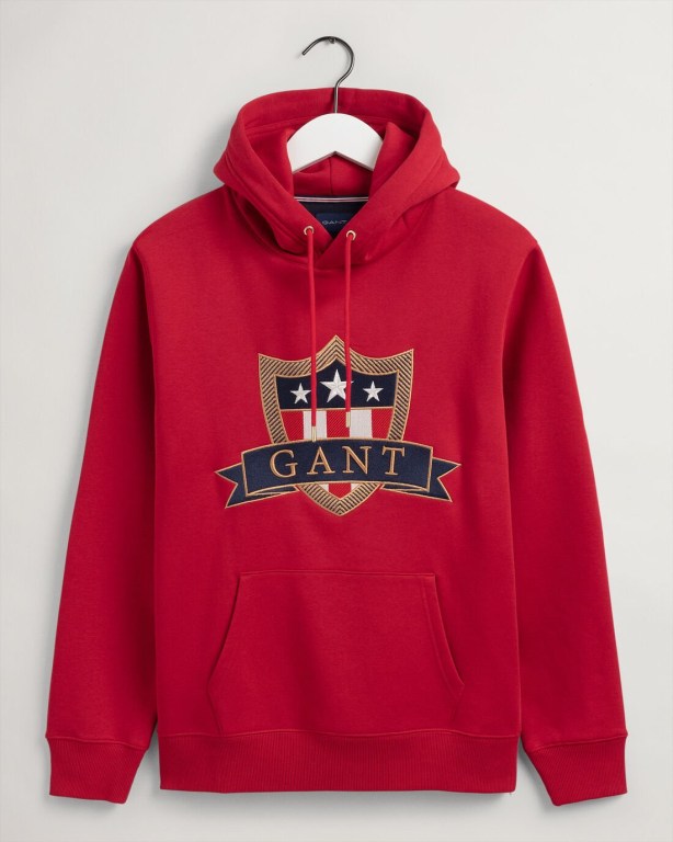 Gant Banner Shield Men's Hoodies Red | KKDpnymqXZz