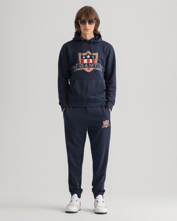 Gant Banner Shield Men's Sweatpants Blue | vP41xqn9Anh