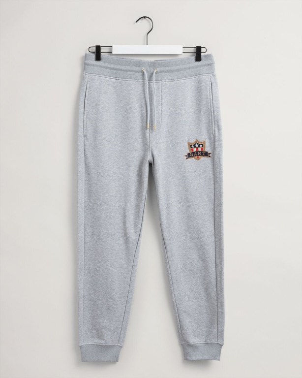 Gant Banner Shield Men's Sweatpants Grey | WxOKIW9fqdc