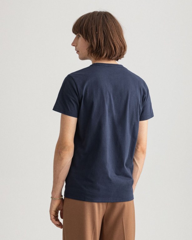 Gant Banner Shield Men's T-shirts Blue | r9G59Kl4901