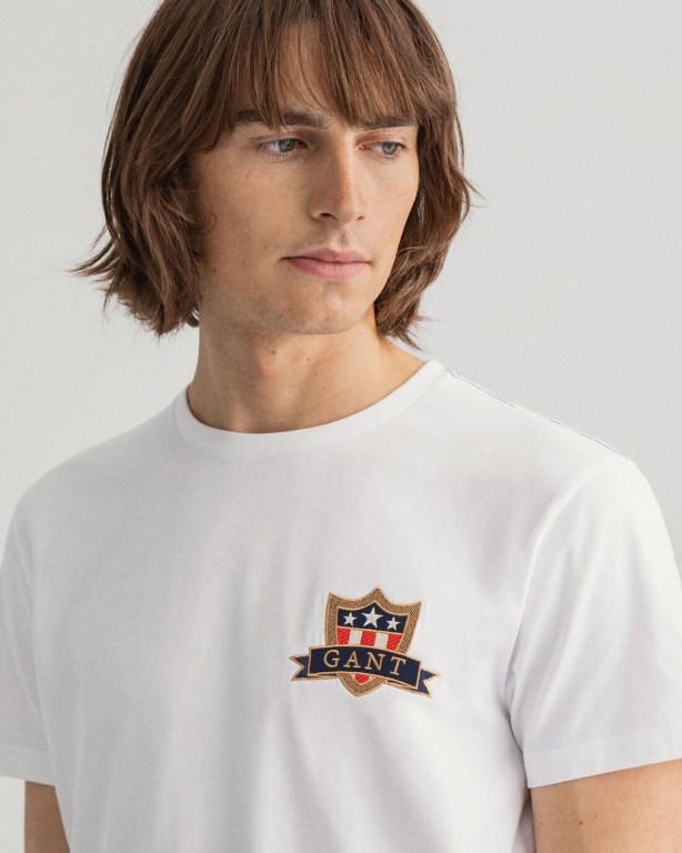 Gant Banner Shield Men's T-shirts White | gNVwhfygPEJ