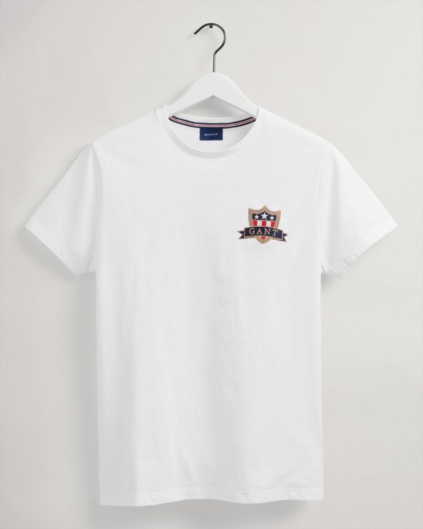 Gant Banner Shield Men's T-shirts White | gNVwhfygPEJ